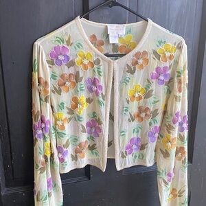 Floral Sheer Cardigan with Embroidered Flowers